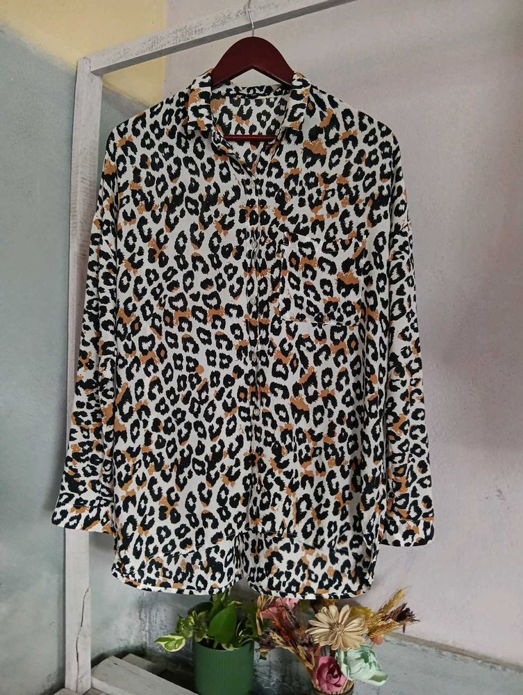 Leopard Print Button-Up Shirt