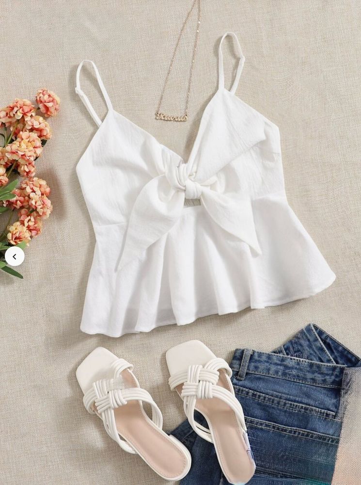 White Tie-Front Cami Top