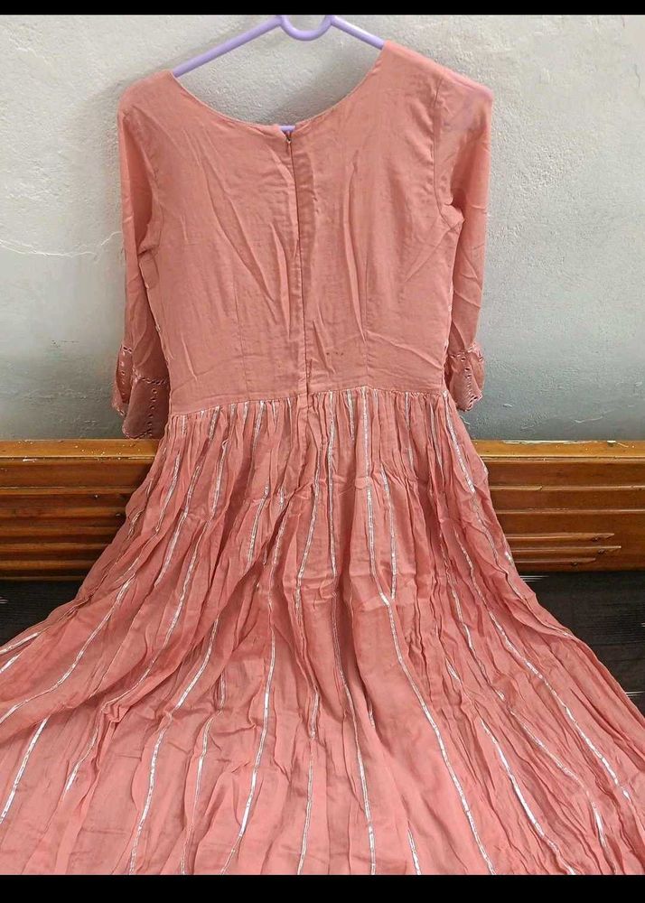 Peach Ethnic Kurta Set with Silver Stripes