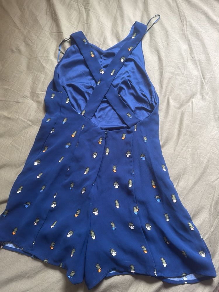 Blue Cactus Print Romper