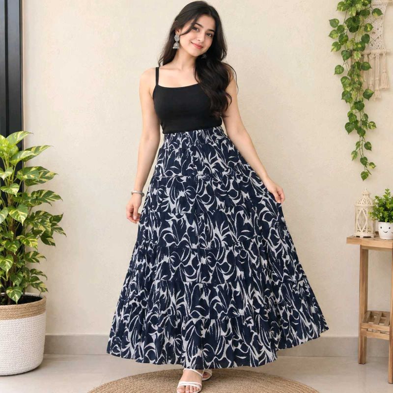 Bohemian Print Tiered Maxi Skirt