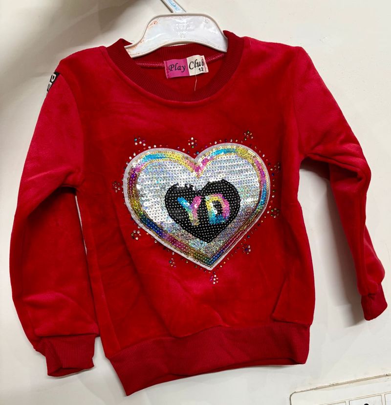 Play Club Girls' Red Heart Sequin Top &amp; Jeans Set