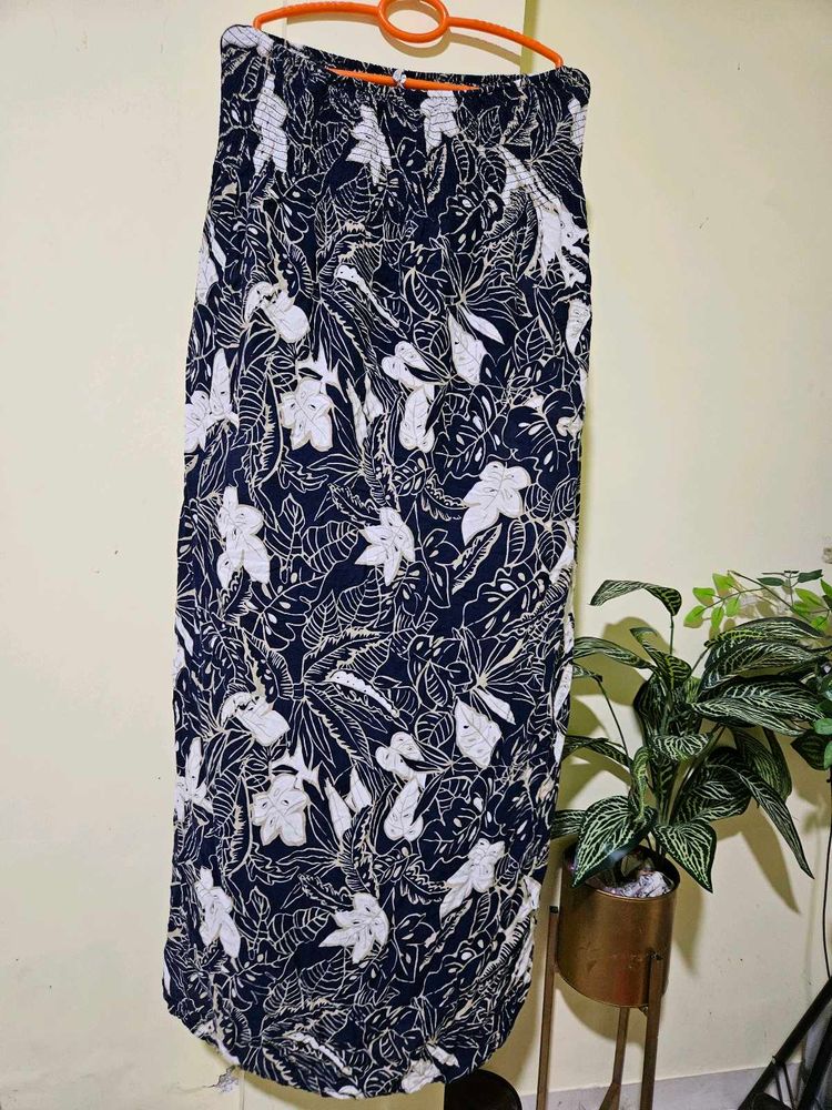 Navy Floral Print Off shoulder Maxi Dress