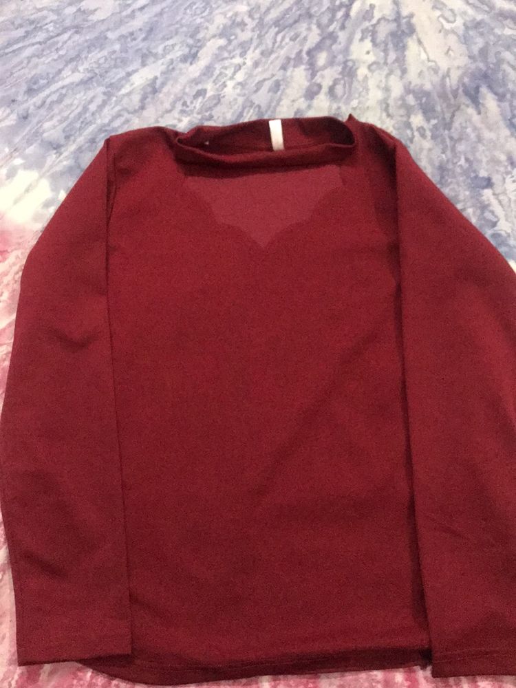 Maroon Designed Neck Fancy Top