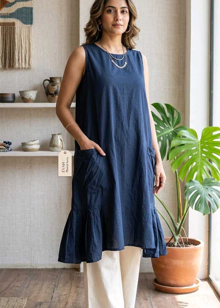 Navy Blue Sleeveless Tunic/Kurti