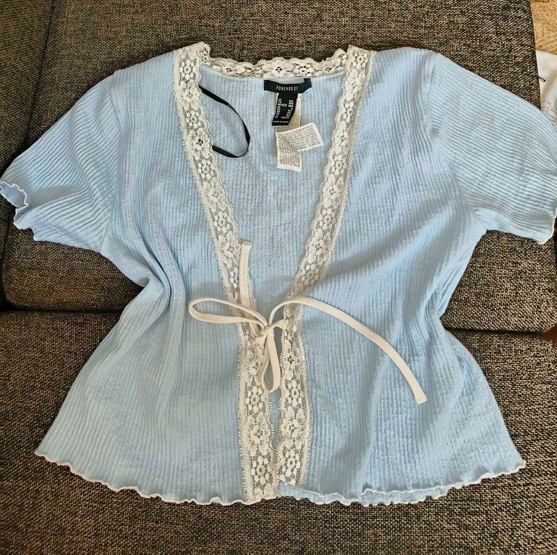 Light Blue Lace Trim Cardigan