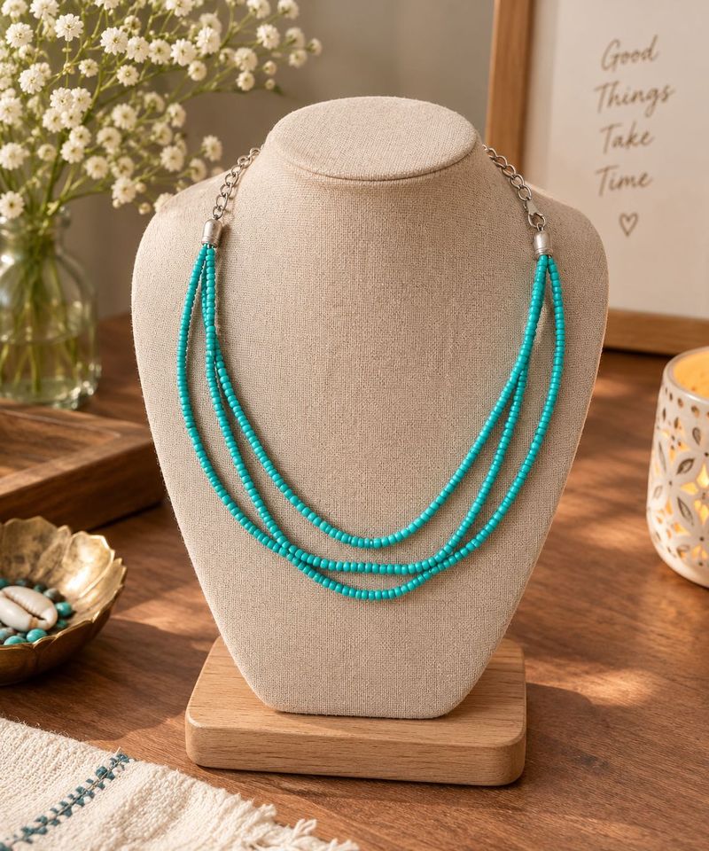 Boho Layered Turquoise Beaded Necklace