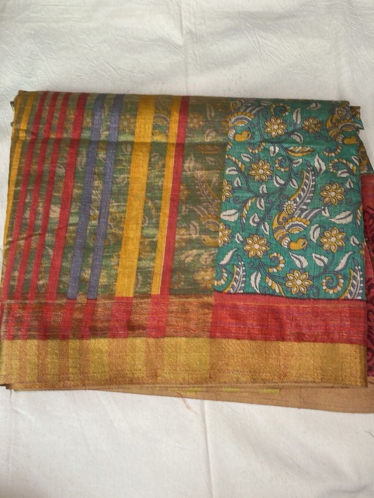 Vibrant Striped &amp; Floral Saree