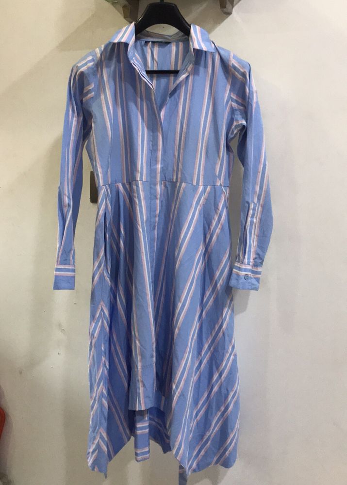 High-Low Striped Blue Dress
