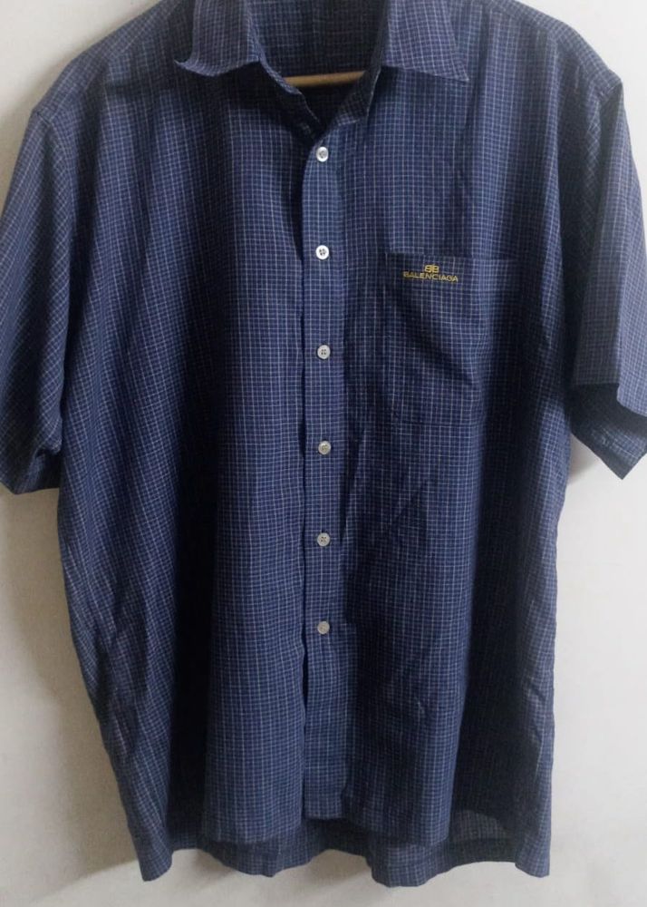 Men's Blue Checked Short Sleeve Shirt