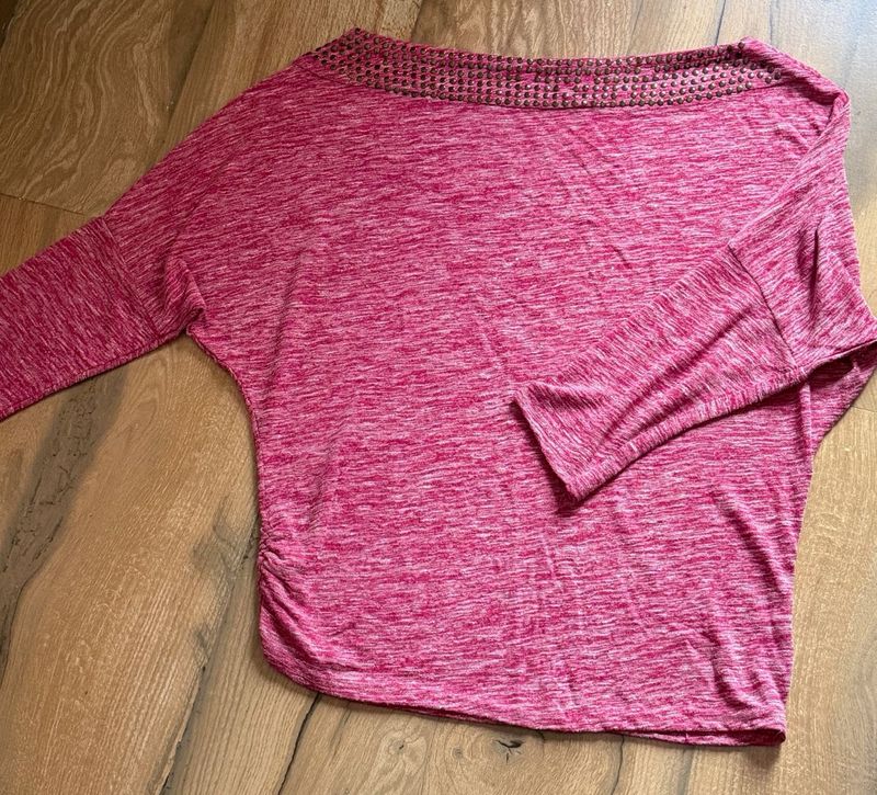 Pink Marled Embellished Neck Top