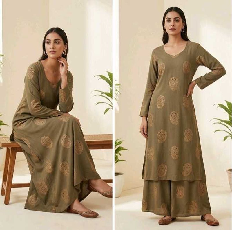 Olive Green Kurta Set with Palazzo