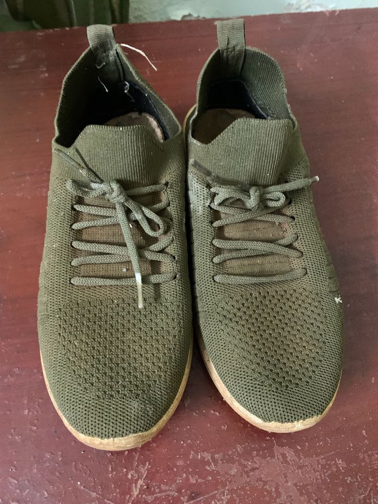 Olive Green Knit Casual Shoes