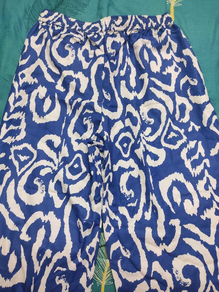 Boho Blue &amp; White Print Palazzos