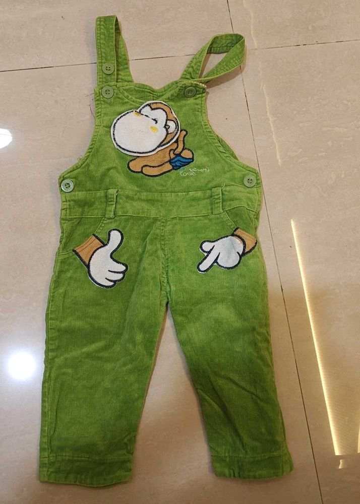 Cute Green Overalls with Monkey Applique