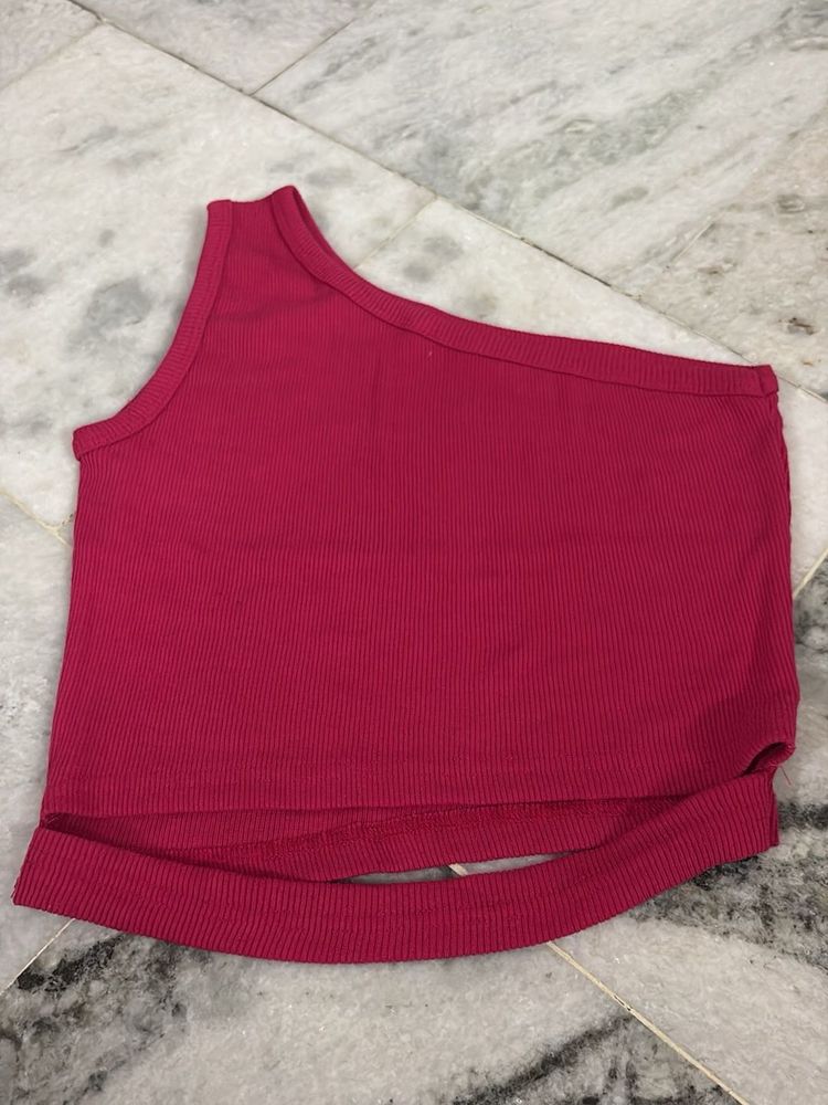 Ribbed One-Shoulder Crop Top