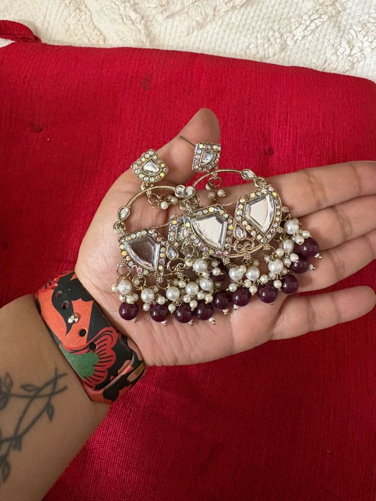 Elegant Kundan &amp; Pearl Drop Earrings