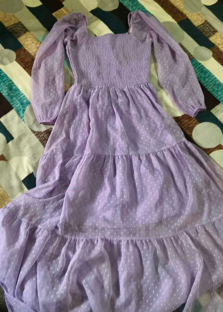 Purple Polka Dot Tiered Maxi Dress