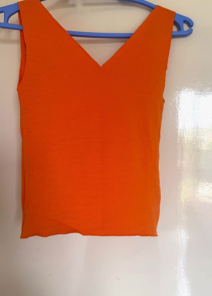 Bright Orange V-Neck Tank Top
