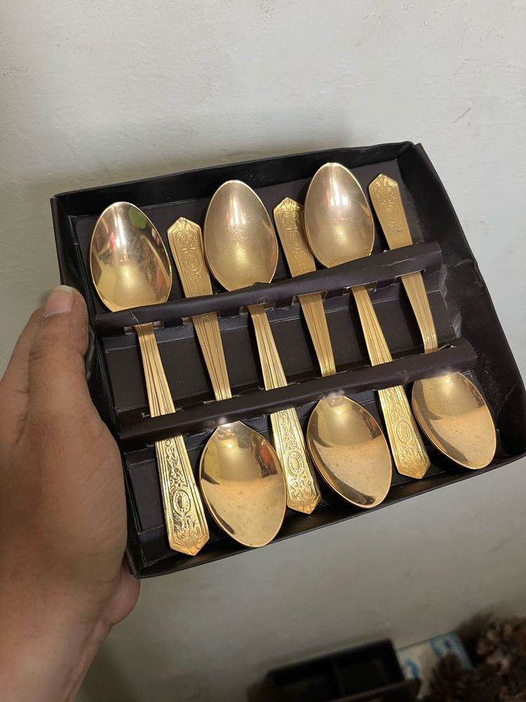 Vintage Gold-Plated Spoons Set