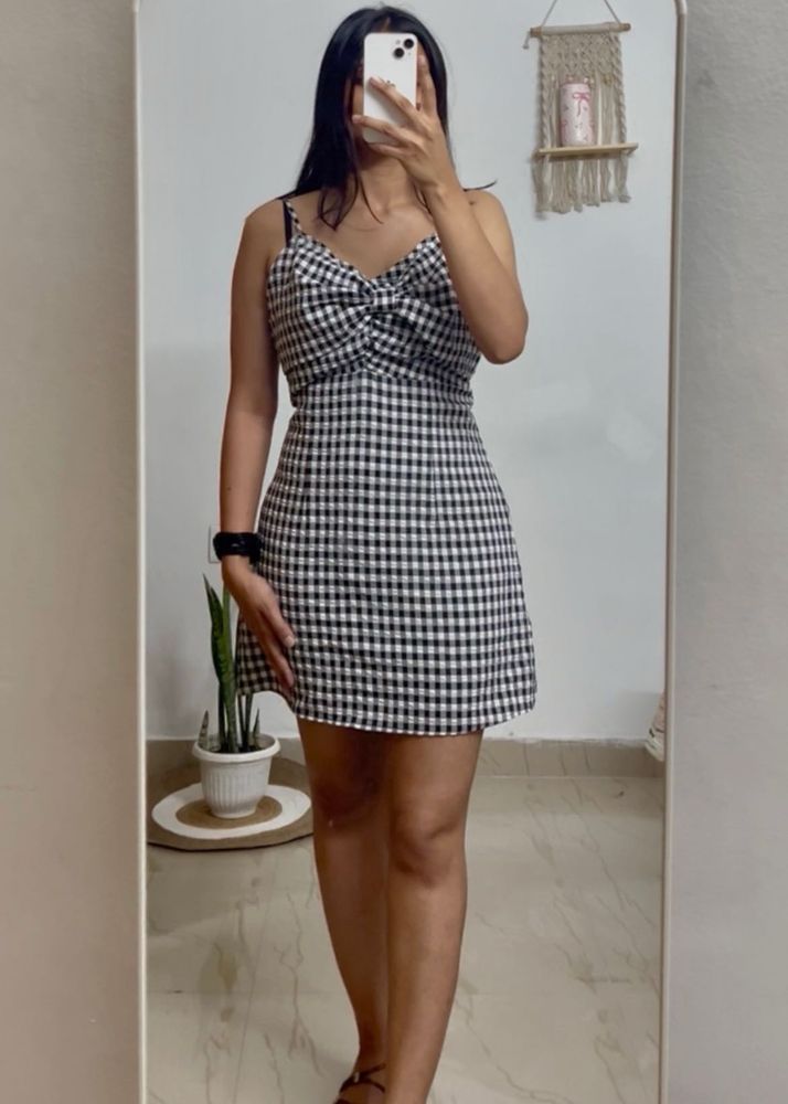 Black &amp; White Gingham Bow Dress