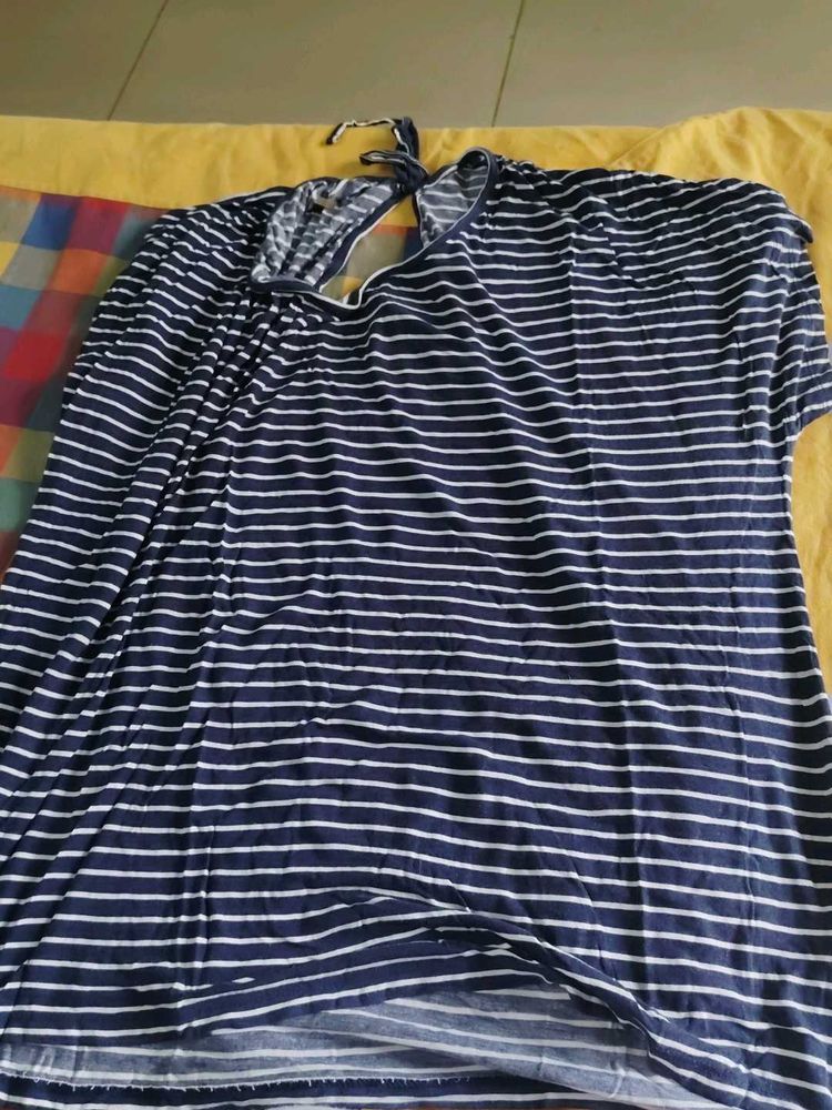 Navy &amp; White Striped Casual Top