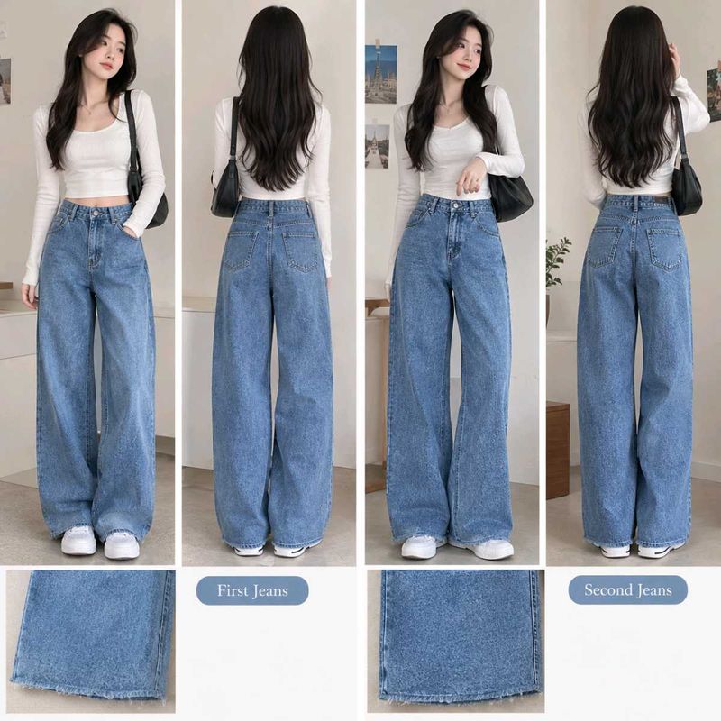 Wide Leg Blue Denim Jeans