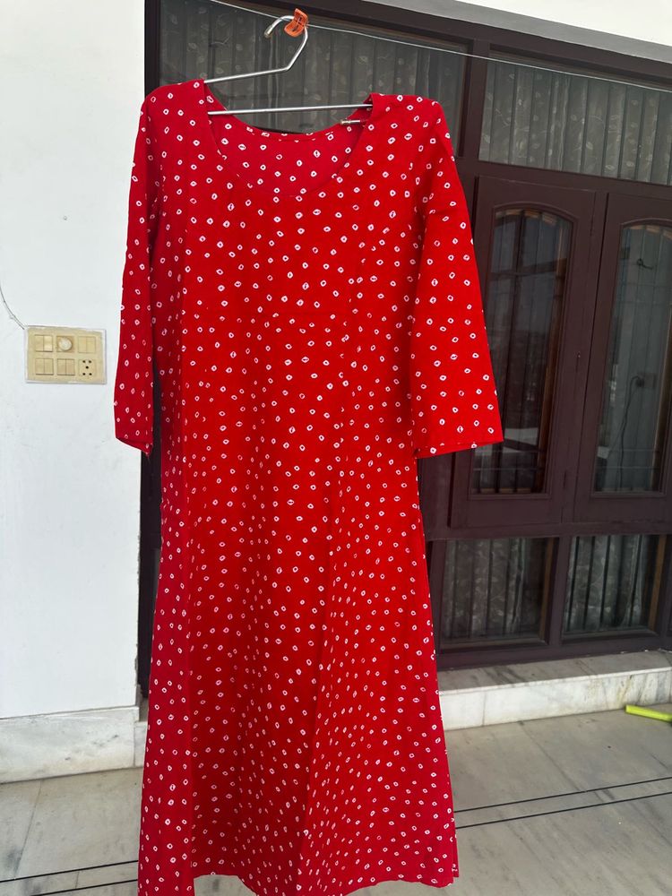 Red Bandhani Print Kurta length 44 inches