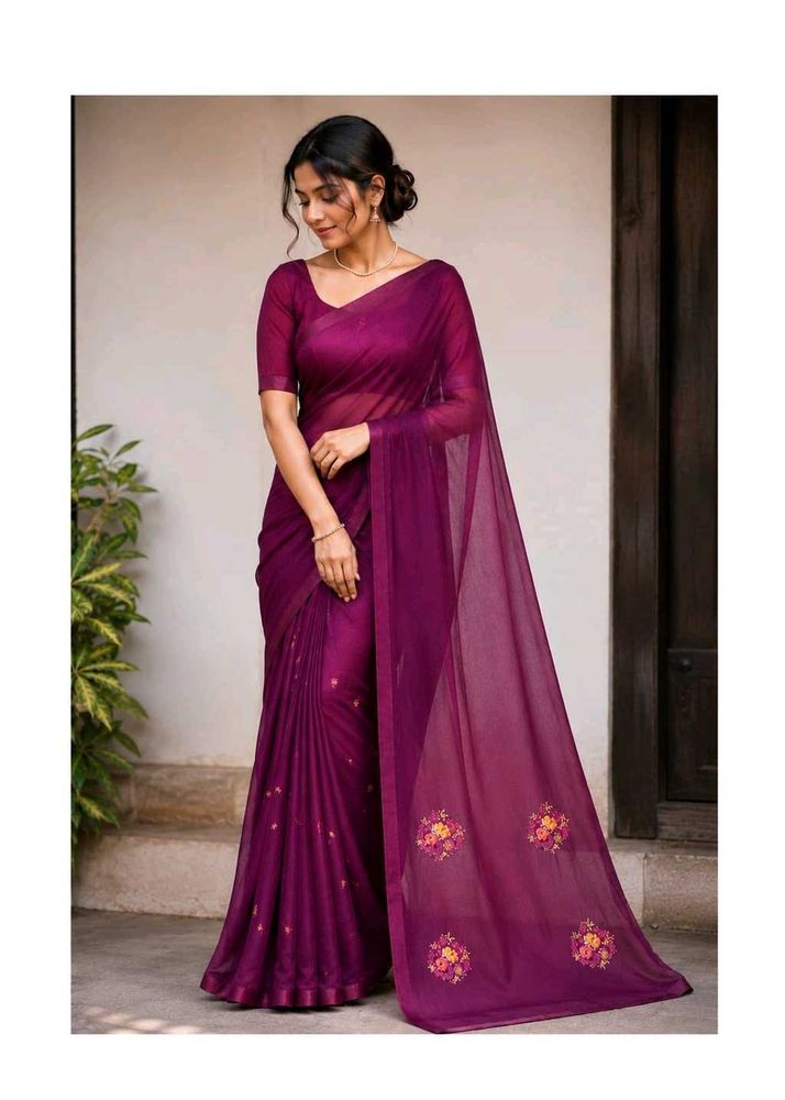 Brand new Elegant Purple Embroidered Saree