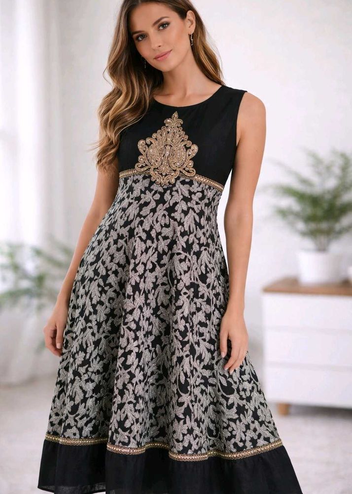 Elegant Black &amp; White Embroidered Dress