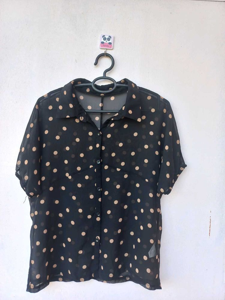 Sheer Polka Dot Button-Up Shirt