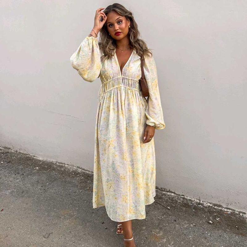 Floral Print V-Neck Midi Dress