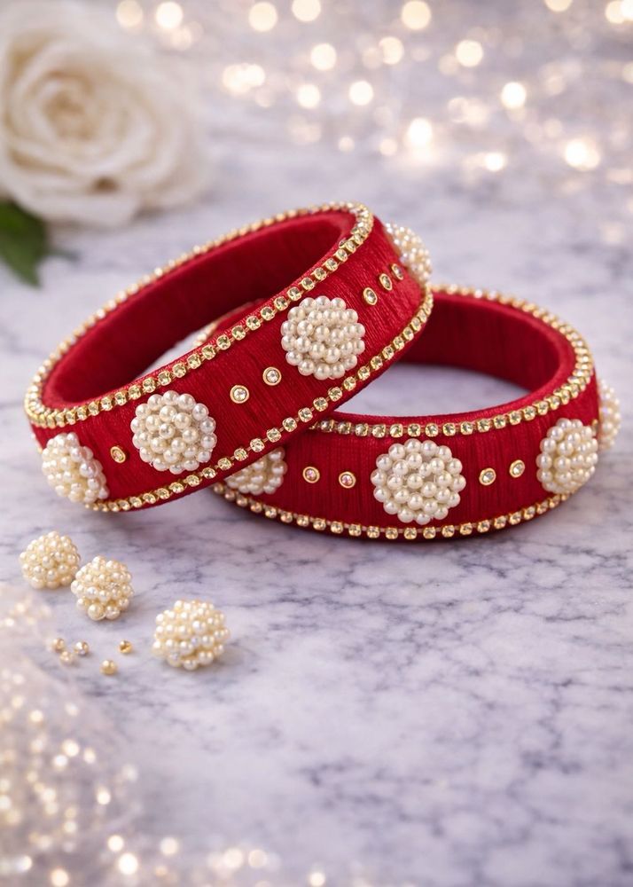 Red &amp; Pearl Bangle Set