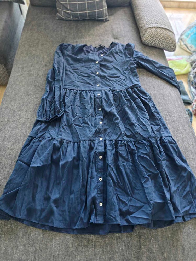 Navy Blue Tiered Midi Dress
