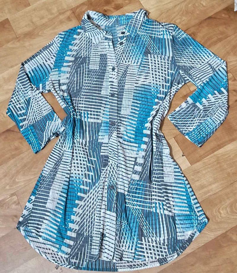 🌱Blue Geometric Pattern Long Sleeve Shirt
