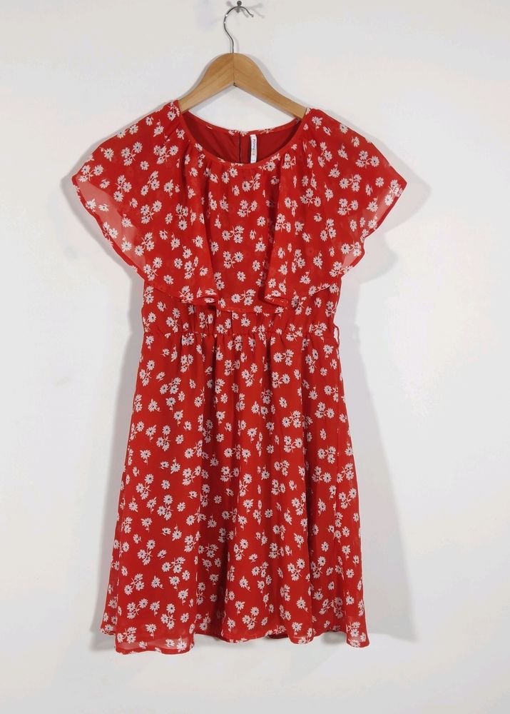 Red Printed Western Wear Dress (Women)