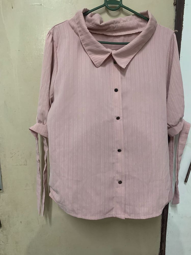 Chic Pink Striped Button-Up Blouse
