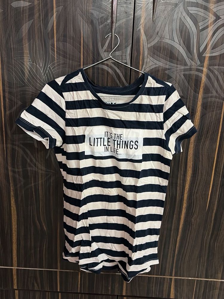 Striped T-Shirt with "Little Things" Print
