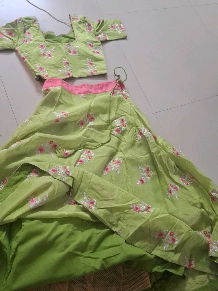 Green Embroidered Lehenga Choli Set