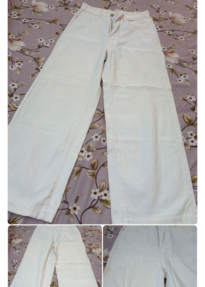 Wide Leg Cream Jeans