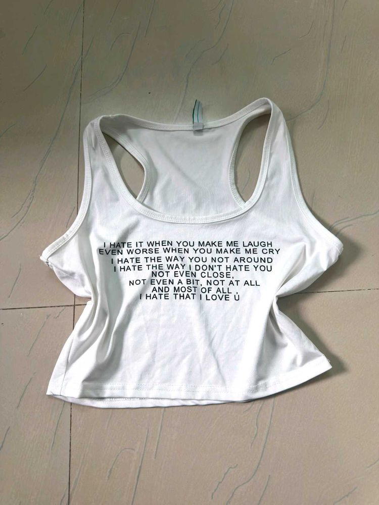 White Graphic Print Racerback Tank Top