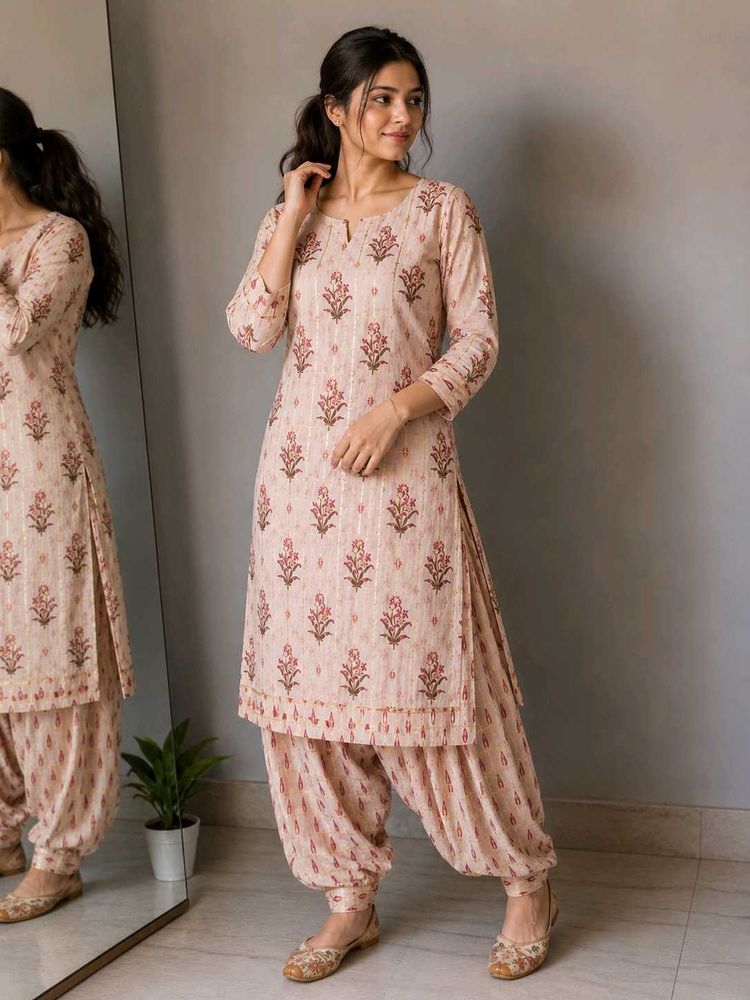 Light Pink Floral Print Kurta with salwar