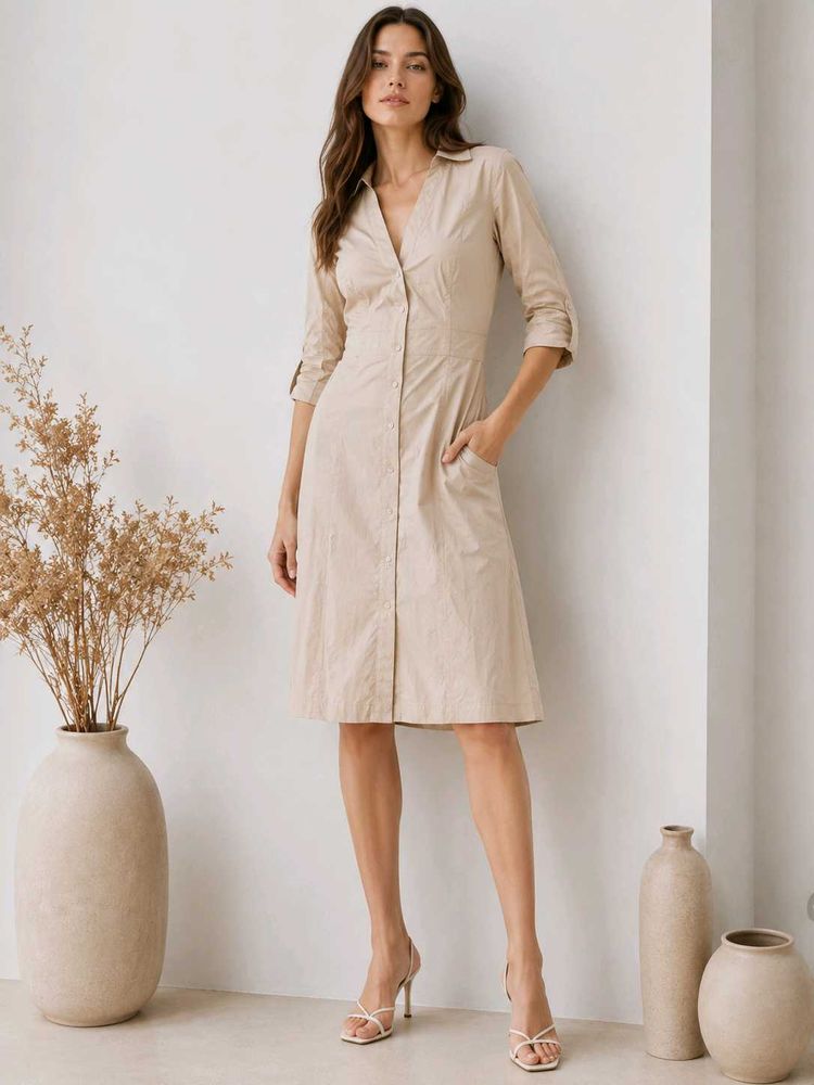 ✦ MANGO | Elegant Beige Button-Down Shirt Dress