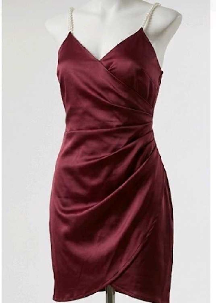 Satin maroon  wrap Dress