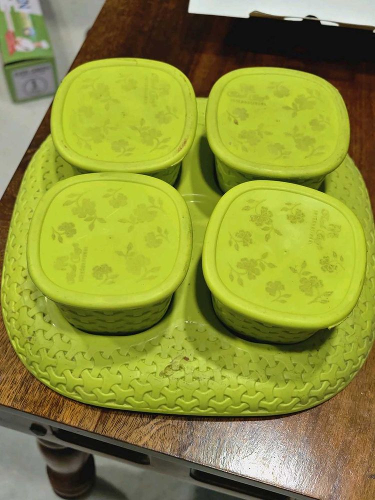 Lime Green Floral Food Containers