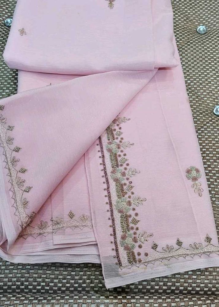 Elegant Pink Embroidered Saree 🔥🔥