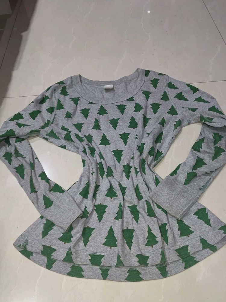 Grey Christmas Tree Print Long Sleeve Top