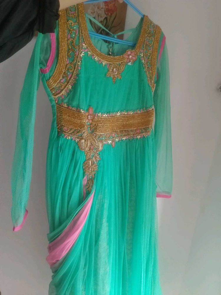 Beautiful Teal &amp; Pink Embellished Gown