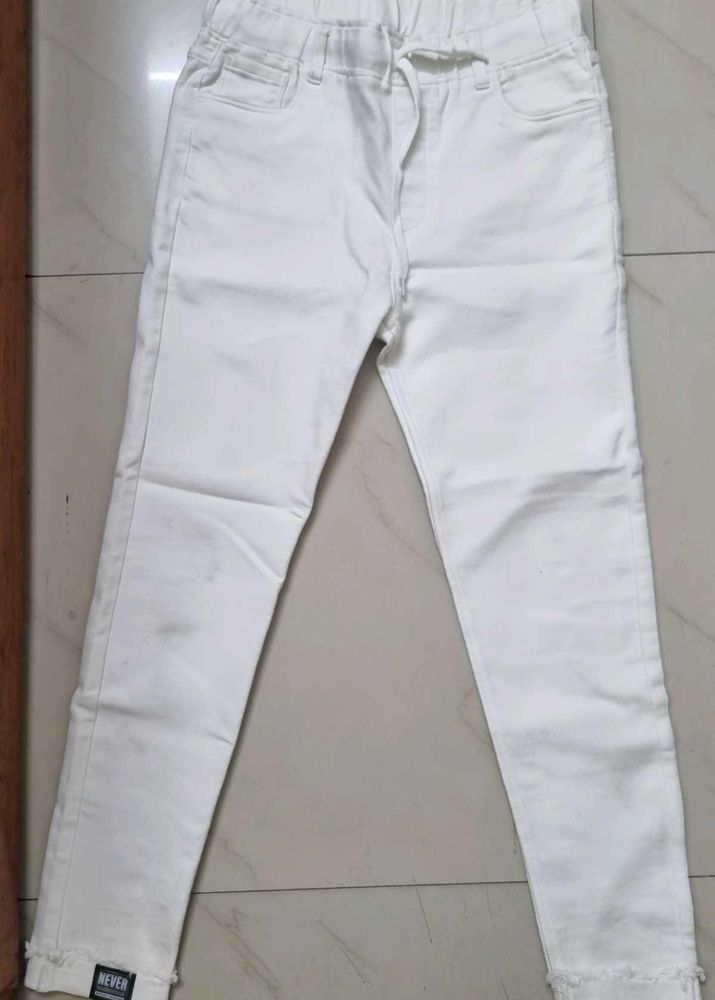 White Distressed Hem Jeans