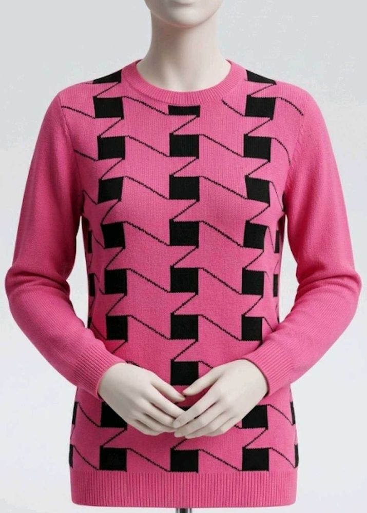Bright Pink Geometric Pattern Sweater